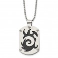 Stainless Steel Brushed Black IP-plated Swirl Dog Tag 24in Necklace