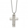 Stainless Steel Brushed w/Sterling Silver Inlay Cross 24in Necklace