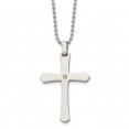 Stainless Steel Polished w/14k Accent .02ct Diamond Cross 22 inch Necklace