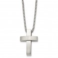 Stainless Steel Brushed and Polished Cross 22in Necklace