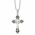 Stainless Steel Polished Enameled w/.01ct Diamond Cross 24in Necklace