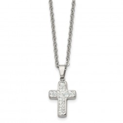 Stainless Steel Polished w/Crystal Cross 22in Necklace