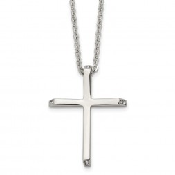 Stainless Steel Polished w/CZ Cross 22in Necklace
