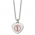 Stainless Steel Polished w/Red Enamel Heart Medical ID 22in Necklace