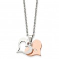 Stainless Steel Polished Rose IP-plated 2 Piece Heart 22in Necklace