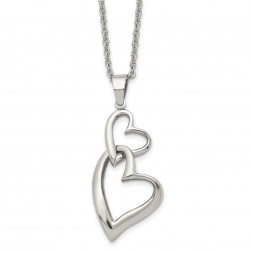 Stainless Steel Polished Hearts 22in Necklace