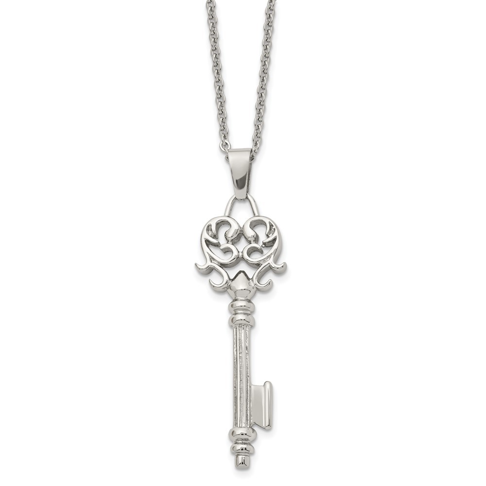 Stainless Steel Polished Heart Key 22in Necklace