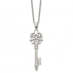 Stainless Steel Polished Heart Key 22in Necklace