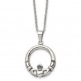 Stainless Steel Antiqued and Polished Claddagh 22in w/1in ext Necklace
