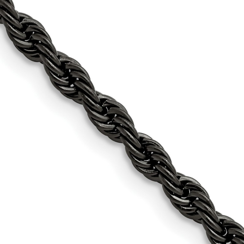 Stainless Steel Polished Black IP-plated 4mm 18 inch Rope Chain