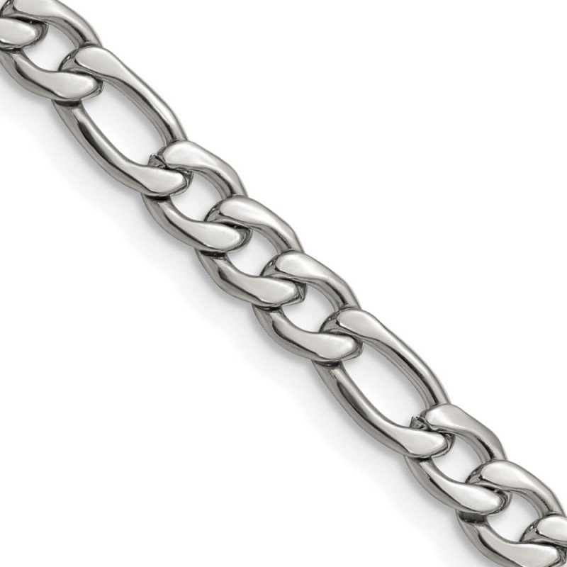 Stainless Steel Polished 6.3mm 24in Figaro Chain