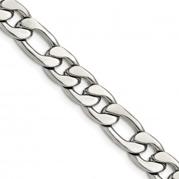 Stainless Steel Polished 8.75mm 24in Figaro Chain