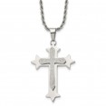 Stainless Steel Polished & Laser Cut Cross 24in Necklace