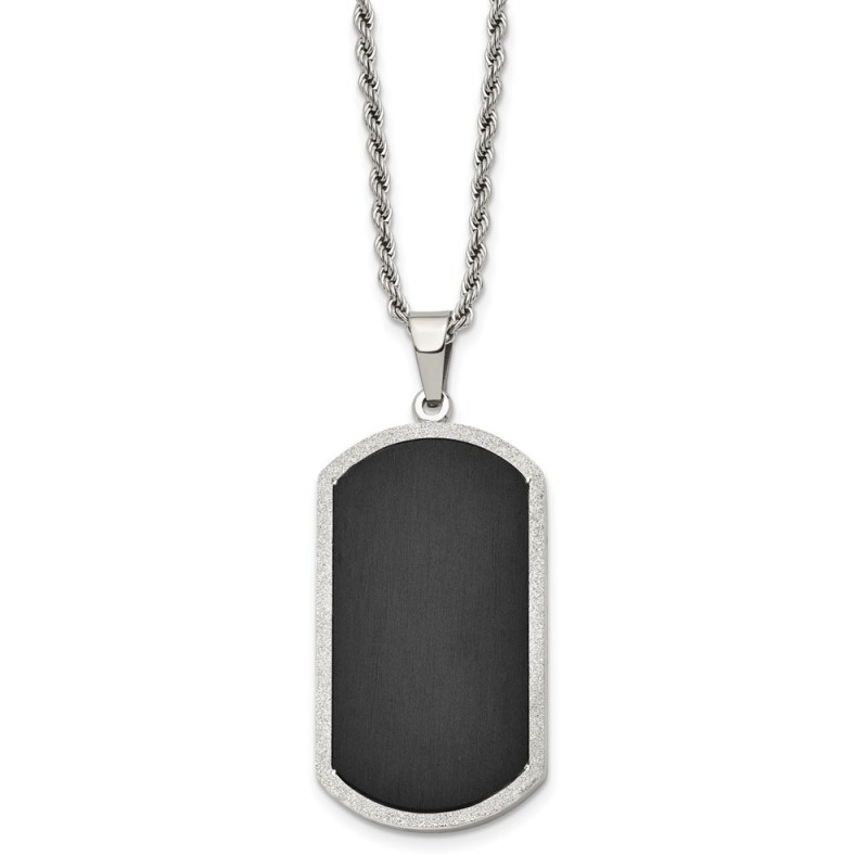 Stainless Steel Polished Black-plated Laser Cut Dog Tag 24 in Necklace