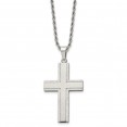 Stainless Steel Polished Laser Cut Edges Cross 24in Necklace