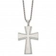 Stainless Steel Brushed w/Laser-cut Edges Cross 24in Necklace