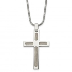 Stainless Steel Brushed and Polished w/Cable Cross 24in Necklace