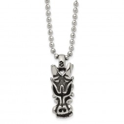 Stainless Steel Antiqued and Polished Dragon Head 22in Necklace