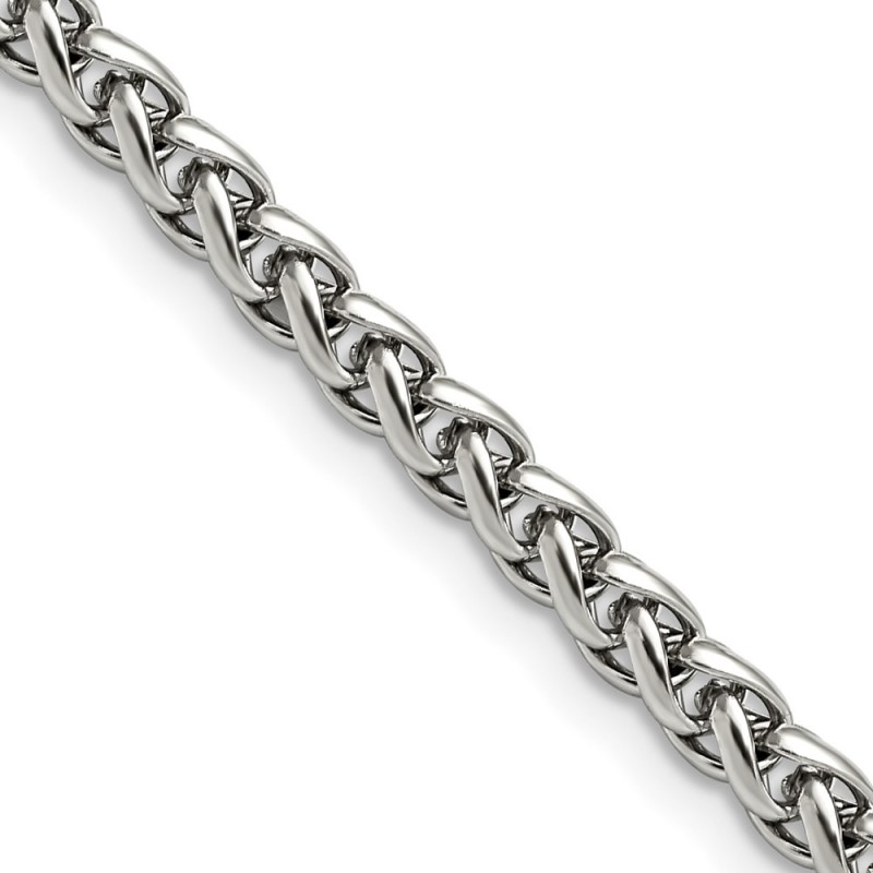 Stainless Steel Polished 5mm 24in Wheat Chain