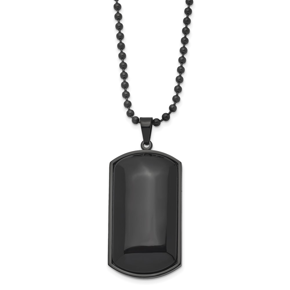 Stainless Steel Brushed Black IP-plated & Black Agate Dog Tag Necklace