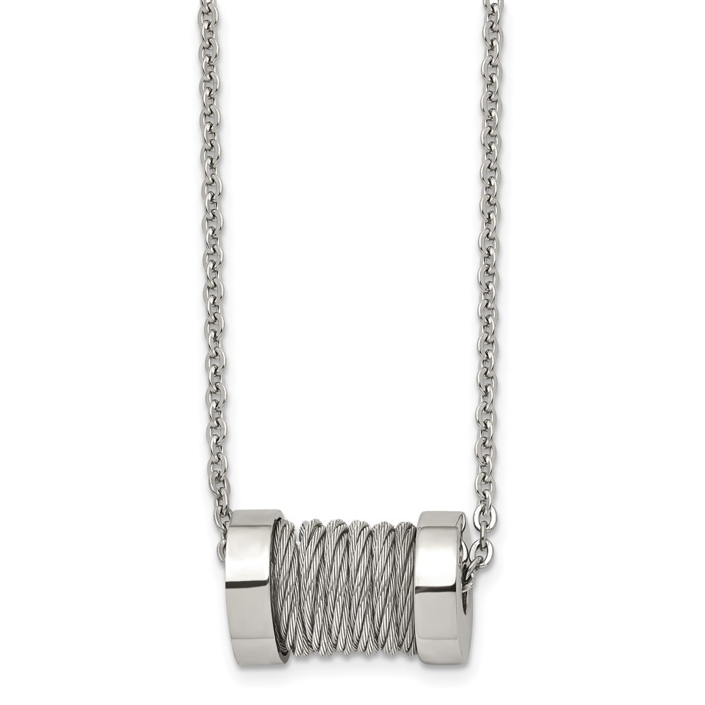 Stainless Steel Brushed and Polished Wire Barrel 24in Necklace