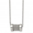 Stainless Steel Brushed and Polished Wire Barrel 24in Necklace