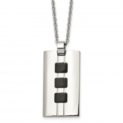 Stainless Steel Brushed & Polished Black IP-plated Rectangle 24in Necklace