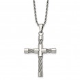 Stainless Steel Polished and Textured w/Cable Cross 22in Necklace