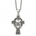 Stainless Steel Antiqued and Polished Claddagh Cross 20in Necklace