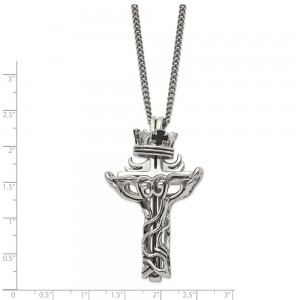 Stainless Steel Polished Enameled Crown/2 piece Cross 22in Necklace