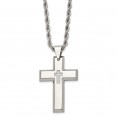 Stainless Steel Polished w/CZ Cross 24in Necklace