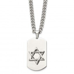 Stainless Steel Polished Star of David Dog Tag 24in Necklace