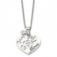 Stainless Steel Antiqued & Polished Enameled w/CZ MOM/FRIEND Necklace