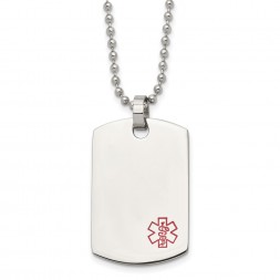 Stainless Steel Polished w/Red Enamel Medical ID 24in Necklace