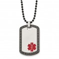 Stainless Steel Antiqued & Polished Greek Key Edge Medical ID Necklace
