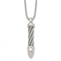 Stainless Steel Polished Twisted Wire Bullet 24in Necklace