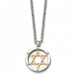 Stainless Steel Polished Yellow IP-plated Star of David 20in Necklace