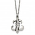 Stainless Steel Antiqued and Polished Fleur de lis 18in Necklace