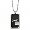 Stainless Steel Polished Black IP-plated w/CZ Dad Dog Tag 24in Necklace