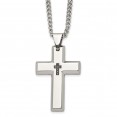 Stainless Steel Polished 1/10ct Black Diamond 22in Cross Necklace