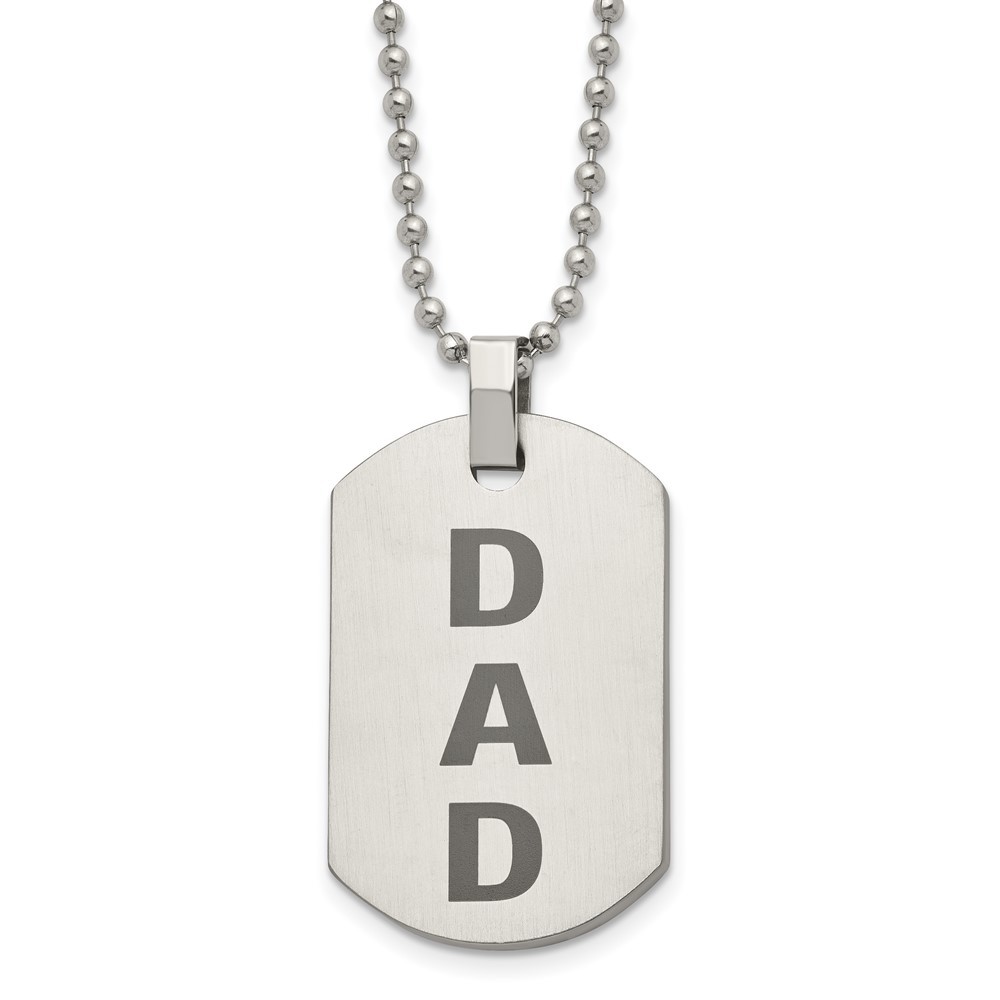 Stainless Steel Polished and Lasered DAD Dog Tag 24in Necklace