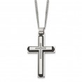 Stainless Steel Brushed & Polished Black IP 1/20ct Black Dia Cross Necklace