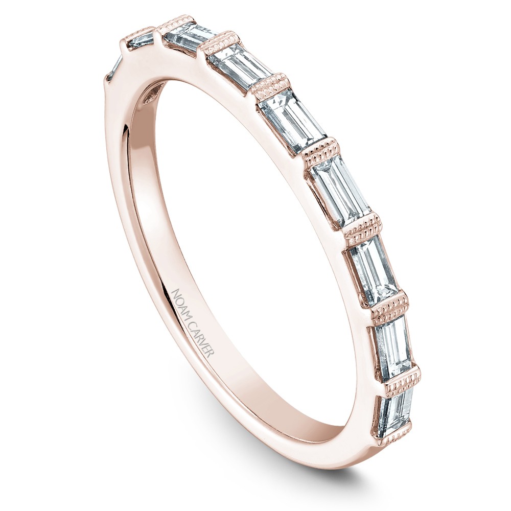 Noam Carver Rose Gold Stackable Ring With 9 Baguette Diamonds