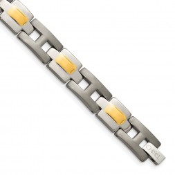 Titanium Brushed and Polished Yellow IP-Plated 9in Bracelet