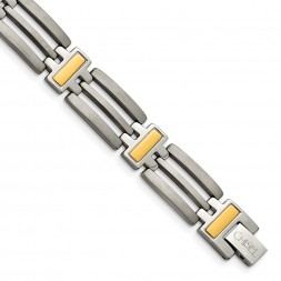 Titanium Brushed and Polished Yellow IP-Plated 8.5in Bracelet