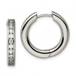 Titanium Polished CZ Hinged Hoop Earrings