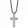 Titanium Leather Cord Cross 18in Necklace