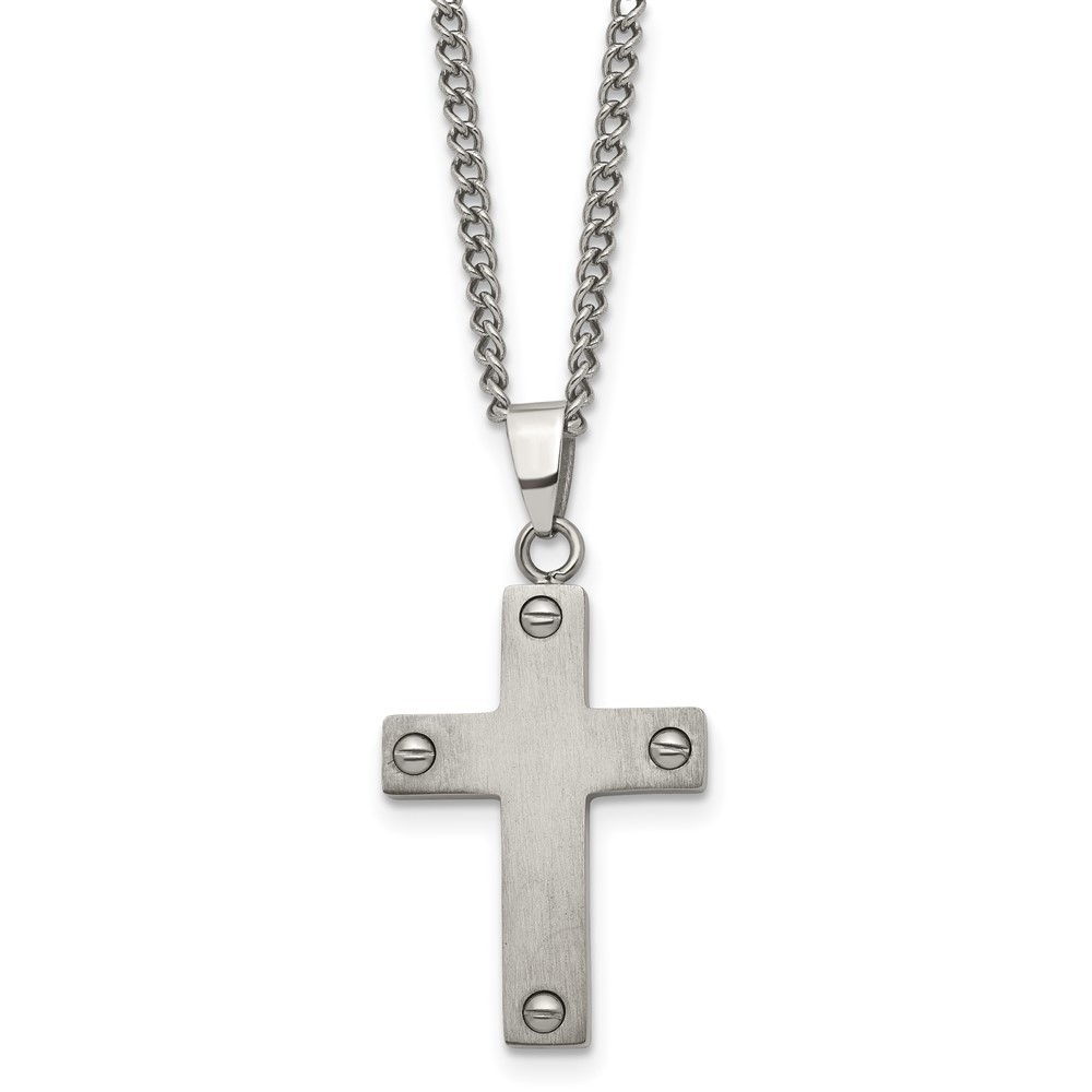 Titanium Brushed Cross 22in Necklace