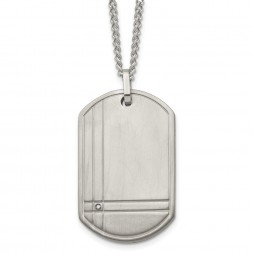 Titanium Brushed w/.01ct. Diamond Dog Tag 22in Necklace