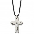 Titanium Polished Cross Leather Cord 18in Necklace